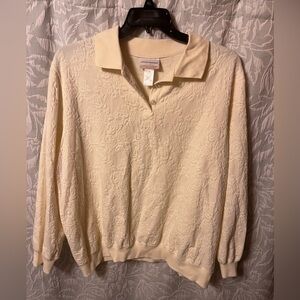 Alfred Dunner Cream Textured Button-Up Top